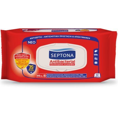 Septona Antibacterial Refresh Antiseptic Αντιβακτηριδιακά Μαντηλάκια Χεριών 75% Ethanol